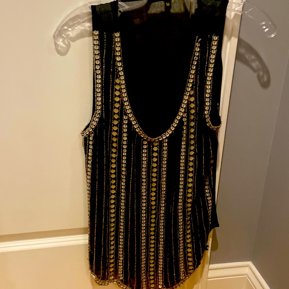 Fun girls night out black sheer tank top with beading